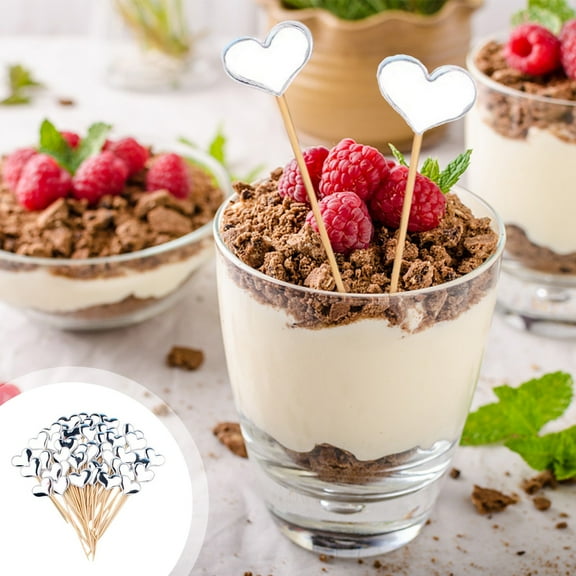 Under $5 50 PCS Love Cocktail Picks- Wooden Love Cocktail Picks Toothpick Strings For Appetizers- Fruit And Drinks Decoration Christmas Party Supplies - Silver