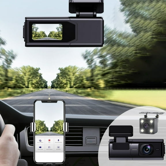 WiFi Car Recorder Car 2K HD 1296P Front And Rear Recording Reversing Image Recorder , Black