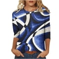 thumbnail image 1 of Women's Coloured Printed T-shirt 3/4 Sleeves Pullover Round Neck Blouse 2025 Trendy Casual Tops,Dark Blue,XL, 1 of 5