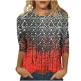 thumbnail image 1 of Black and Friday Deals 2023 Cotonie Women's Coloured Printed T-shirt 3/4 Sleeves Pullover Round Neck Blouse 2023 Trendy Casual Tops,Red,M, 1 of 5
