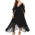 thumbnail image 1 of Black and Friday Deals 2023 Cotonie Women's Solid Color Off Shoulder Dresses Irregular Hem Elbow Sleeve V-Neck Long Skirts 2023 Trendy Casual,Black,XXXL, 1 of 6