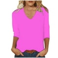 thumbnail image 1 of Black and Friday Deals 2023 Cotonie Women's Solid Color T-shirt 3/4 Sleeves Pullover V-Neck Blouse 2023 Trendy Casual Tops,Purple,M, 1 of 5
