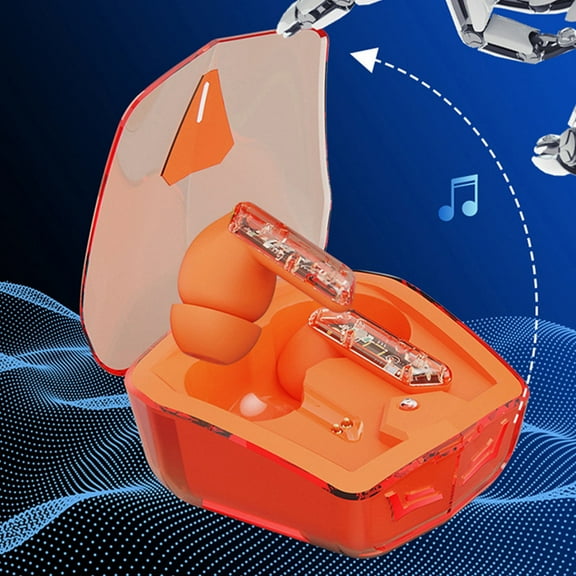 Wireless Bluetooth Earphones, Gaming Esports, Noise Reduction, High Sound Quality, Cool Breathing Lights, Transparent Compartment Earphones - Orange