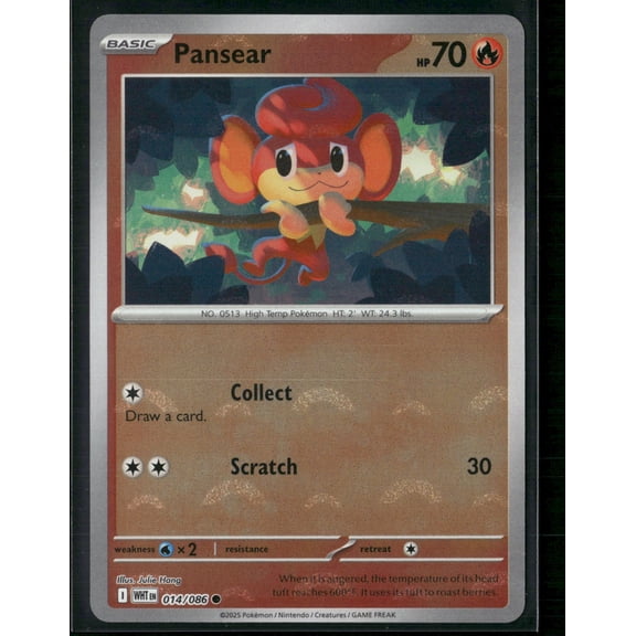 Pokmon Pansear 2025 Scarlet Violet White Flare 14/86 Reverse Holo Pokeball Trading Card