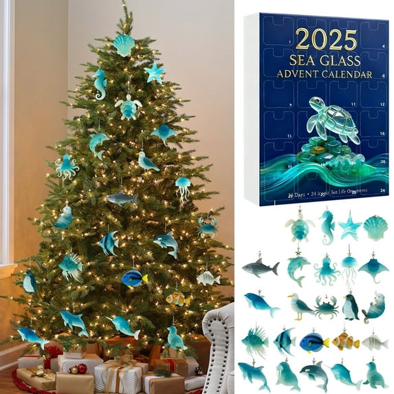 2025 Sea Glass Life Advent Calendar 24 Days Christmas Countdown with Realistic Sea Animal Ornaments, Decoration for Kids, Collectors, and Beach Lovers
