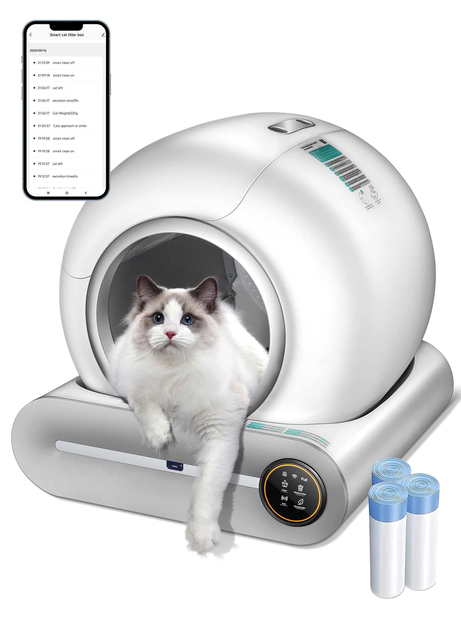 (2025) Self Cleaning Litter Box, Upgraded Robot Automatic Litter Box for Multiple Cats, 65L+9L Extra Large, Features Negative ion Sterilization and Deodorization, APP Control, Health Monitor
