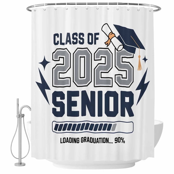 2025 Senior Bathroom Shower Curtains with Hooks, Graduation Season Navy Hat Celebration Waterproof Fabric Washable Shower Curtain for Home Hotel Bathtub Decor 72x72 Inch