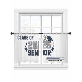 2025 Senior Sheer Curtains 2 Panels Set Graduation Season Navy Hat Celebration Sheer Window Curtains Light Filtering Rod Pocket Voile Drapes for Bedroom Living Room 52"x54"