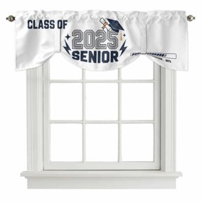 2025 Senior Tie Up Valance Curtains Graduation Season Navy Hat Celebration Adjustable Light Filtering Tie Up Valance Small Window Shade for Kitchen Bedroom Cafe 42" W x 12" L