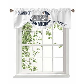 2025 Senior Tie Up Valances Curtain, Adjustable Kitchen Graduation Season Navy Hat Celebration Valances for Windows Decor, Rod Pocket Short Curtains Set for Bedroom/Bathroom, 60"x18"