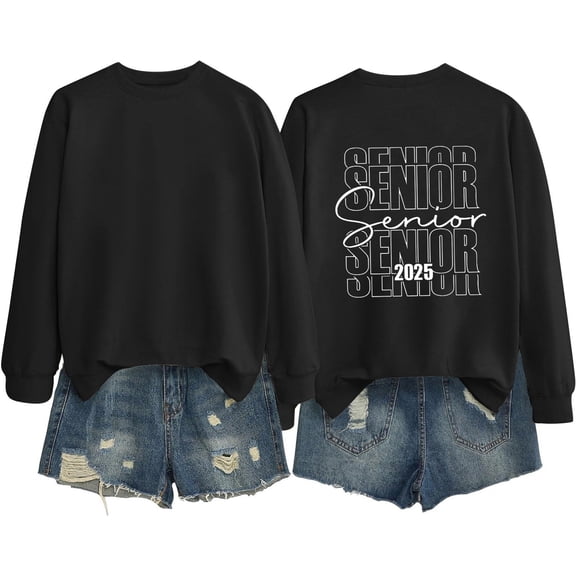 2025 Senior Women Long Sleeve Graduation Pullover Letter Printed Casual Lightweight Sweatshirt Shirts Hoodless Comfortable Fashion Top