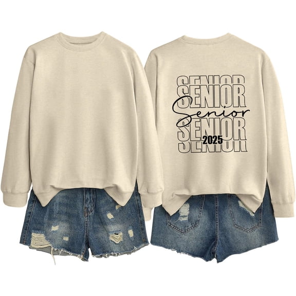 2025 Senior Women Long Sleeve Graduation Pullover Letter Printed Casual Lightweight Sweatshirt Shirts Hoodless Comfortable Fashion Top