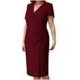 thumbnail image 1 of 2025 Short Sleeve Churh Dresses for Women Plus Size V Neck Dress Casual Knee Lenght Business Office Pencil Dress, 1 of 7