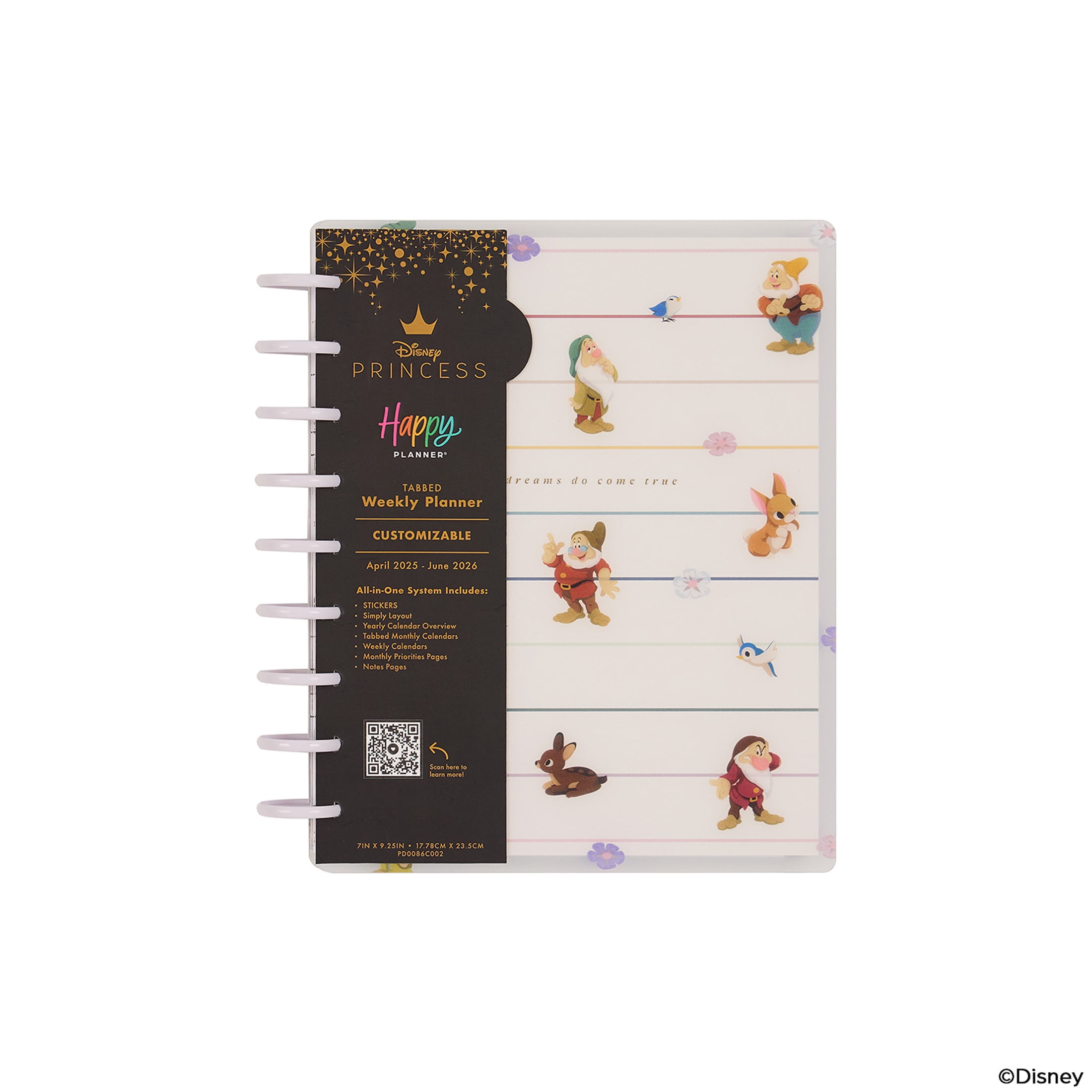 2025 Simply by Happy Planner Disney Snow White Monthly Weekly Classic Planner (7"x 9.25") 15-Month April 2025-June 2026, Disc bound