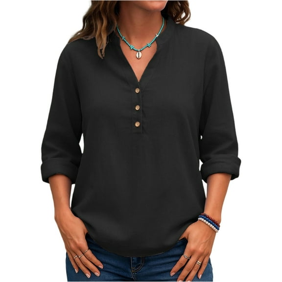 2025 Sleeve Shirts for Women Loose Fit V Neck Fall Outfits Trendy Sweaters Casual Tunic Tops Black XXL