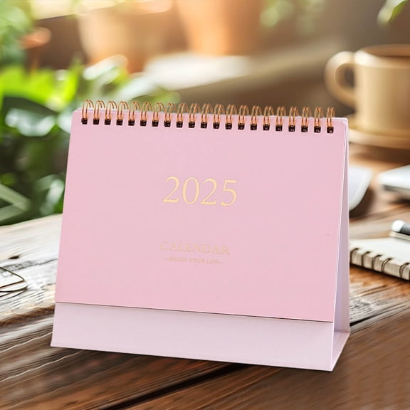 2025 Small Desk Calendar - Standing Flip Desktop Calendar, Stylish and Portable, Multi-functional Use as Notepad & Message Board, Perfect for Home Office Decor,Four Color Options Available Pink