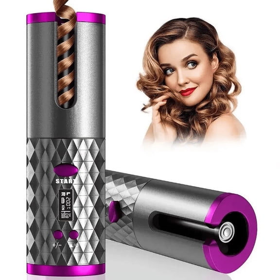 2025 Smart USB Rechargeable Cordless Hair Curler 4000mAh Battery, LCD Display & 6 Temp Settings (Gray)