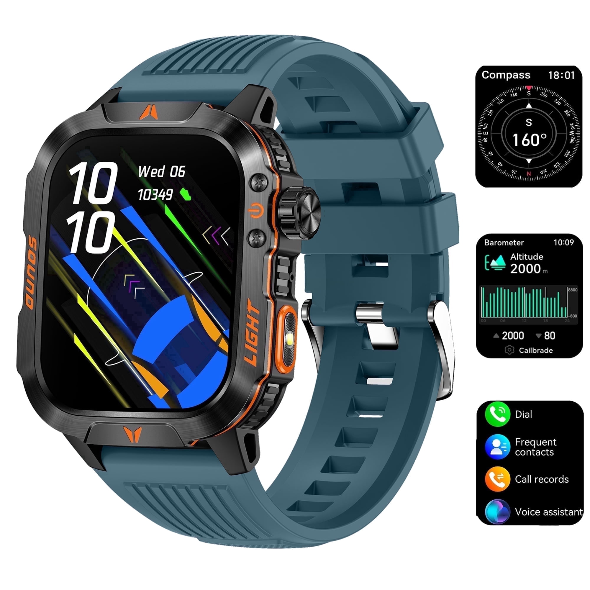 Smart Watch Compass HD Aluminum Alloy Durable IP68 Waterproof with Led Flashlight 600mAh 20 Days Fitness Smartwatch for Android Ios Women Men Watch