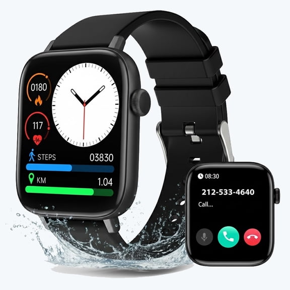 SOUYIE Smart Watch for Android iphone,1.9'' Women Men Fitness Tracker With Bluetooth Call/Answer, IP67 Waterproof Smartwatches with Alexa Built-in ,Pedometer,Weather,Music,Camera,Black