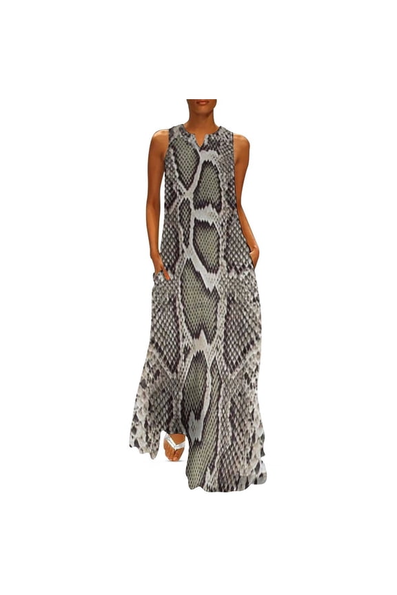 2025 Snakeskin Python Dress Summer Classic Faux Animal Print Korean Fashion Casual Long Dresses Vintage Maxi Dress Big Size 4XL