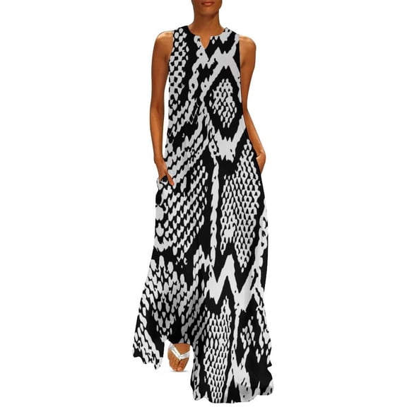 2025 Snakeskin Python Dress Summer Classic Faux Animal Print Korean Fashion Casual Long Dresses Vintage Maxi Dress Big Size 4XL