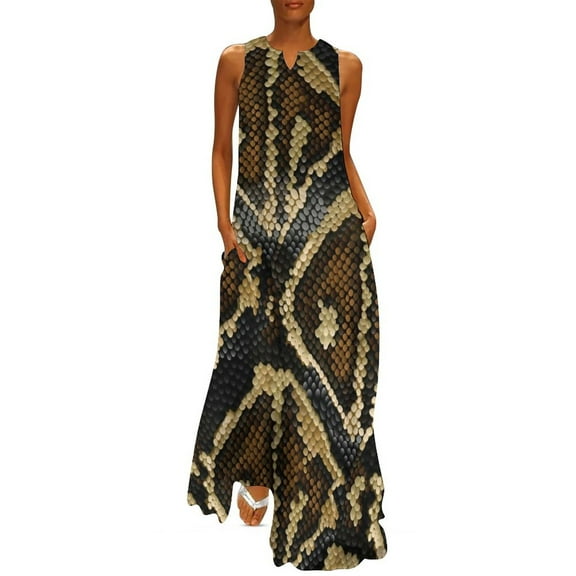 2025 Snakeskin Python Dress Summer Classic Faux Animal Print Korean Fashion Casual Long Dresses Vintage Maxi Dress Big Size 4XL