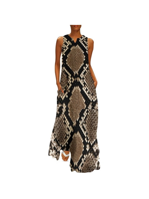 2025 Snakeskin Python Dress Summer Classic Faux Animal Print Korean Fashion Casual Long Dresses Vintage Maxi Dress Big Size 4XL