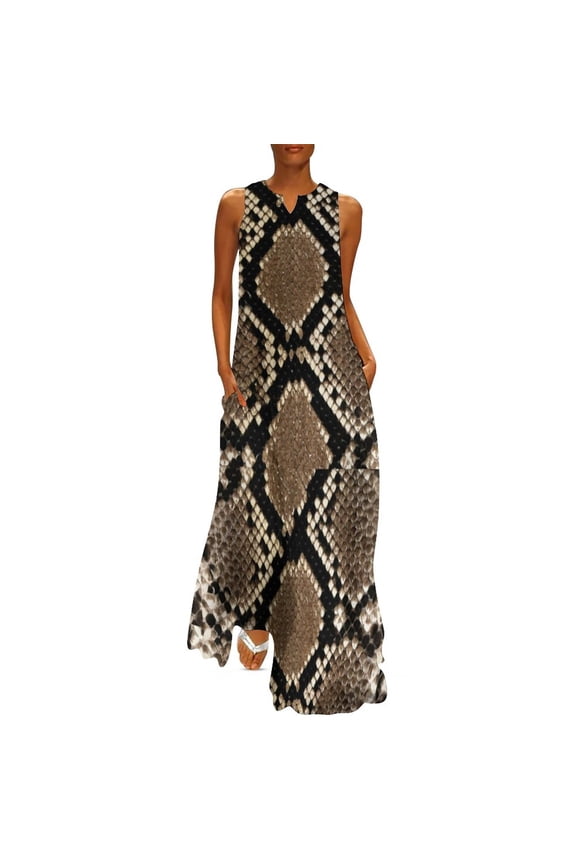 2025 Snakeskin Python Dress Summer Classic Faux Animal Print Korean Fashion Casual Long Dresses Vintage Maxi Dress Big Size 4XL
