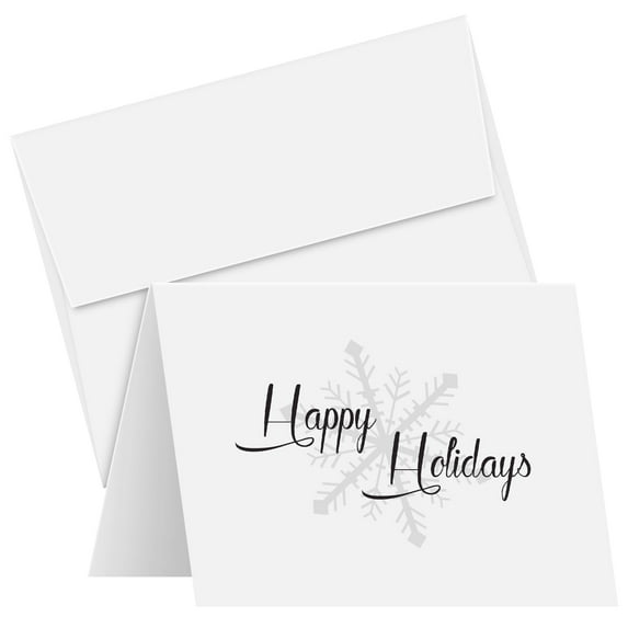 2026 Snowflake Happy Holidays – Minimalist White Blank Greetings Cards for Christmas and New Year Greetings, Invitations, Thank You and Announcement Cards | 5" x 7" | 25 per Pack – Envelopes Included