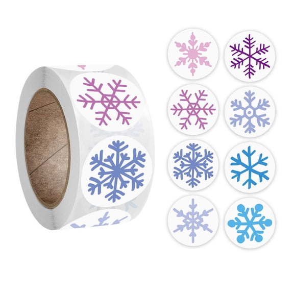 2025 Snowflake Stickers and Gift Tags,Self-Adhesive Round Seals in Blue Purple Silver,Transparent PVC Holiday Decals,Great for Envelopes,Party Favors,and Christmas Winter Decorations,500Pcs