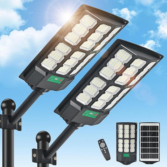 2025 Solar Street Lights Outdoor 6500K 20000LM 5730 LEDs Solar Parking Lot Lights Dusk to Flood Light Motion Sensor and Remote Control for Area Lighting Yard, 2
