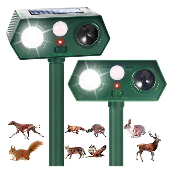 2025 Solar Ultrasonic Fortress Pro, Deer Cat Devices Animal Repeller Squirrel Rabbit Deterrent Outdoor with Sensor&Flash Light to Scare Dog Skunk Out of Garden Farm Yard(2Pack)