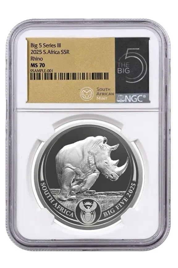2025 South Africa 1 oz Silver Big 5 III Rhino BU NGC MS70