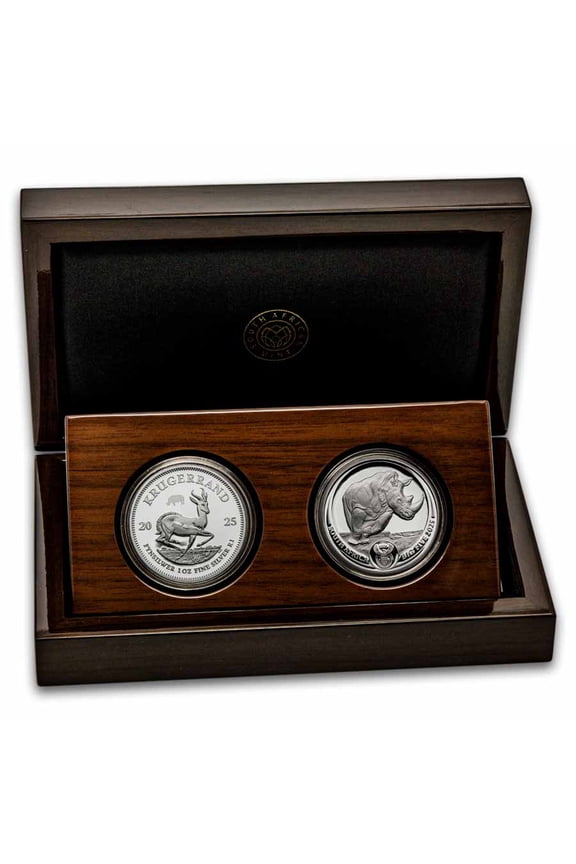 2025 South Africa 2-Coin Silver Krugerrand & Rhino Proof Set