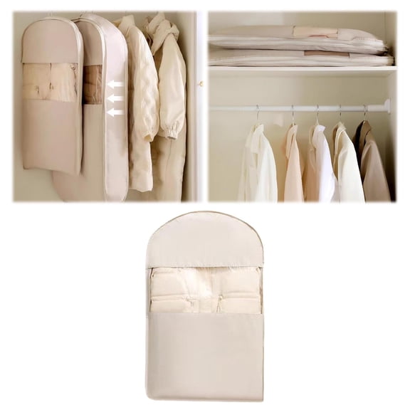 2025 Space Saving Hanging Garment Bag with Self-Compression Zipper, Pink Closet Organizer for Down Coats & Winter Clothes, Dust Proof Clothes Protector with Compact Storage Design