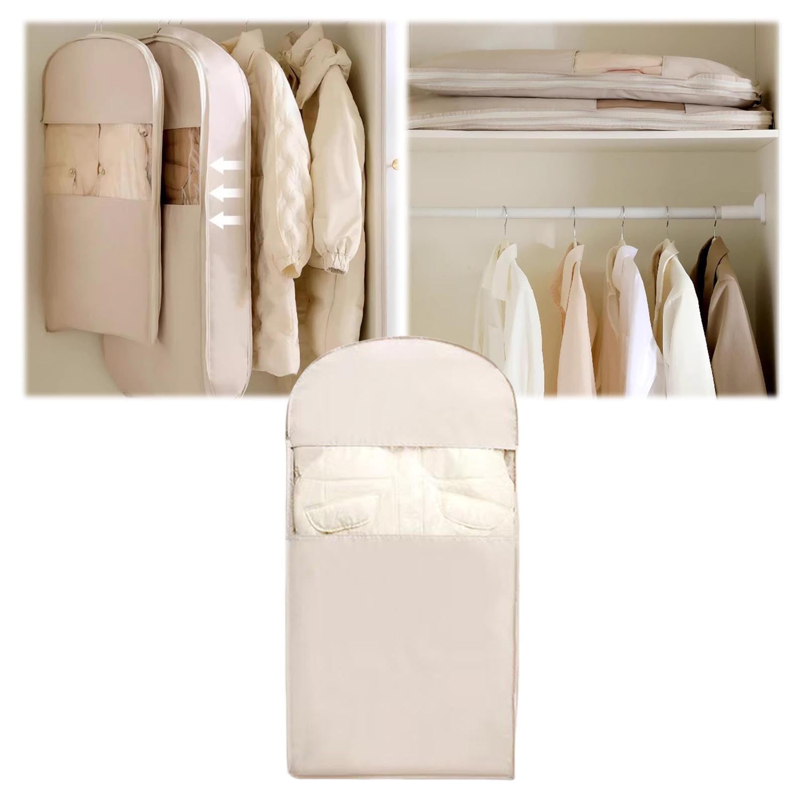 2025 Space Saving Hanging Garment Bag with Self-Compression Zipper, Pink Closet Organizer for Down Coats & Winter Clothes, Dust Proof Clothes Protector with Compact Storage Design