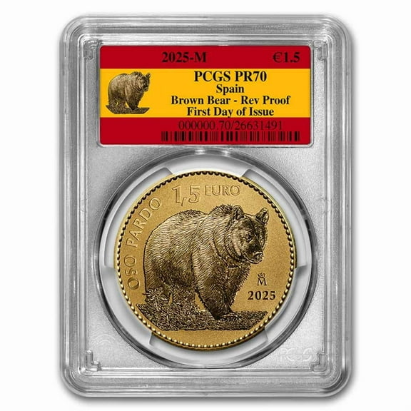 2025 Spain 1 oz Gold Reverse Proof Bear Doubloon PCGS PR-70 (FDI)