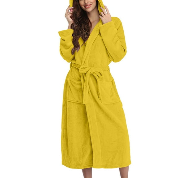 2025 Spring Bathrobe Yellow Bathrobe Long Sleeves Binding Strap White Zip Up Hoodie Women Solid Color Soft Sweater Athleisure Hoodie(L)