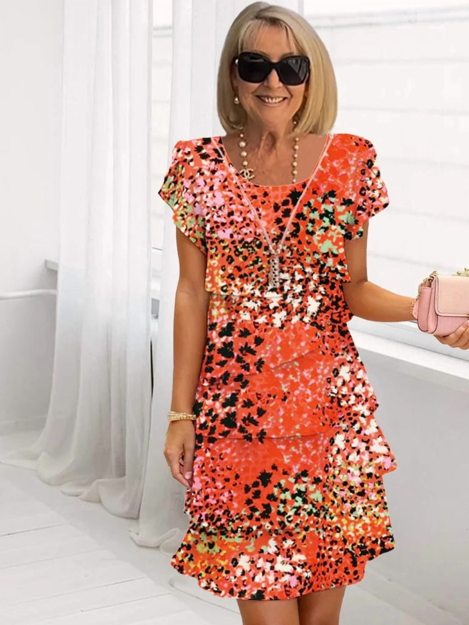 2025 Spring Chic Floral Print Chiffon Dress Woman Elegant Crew Neck ...