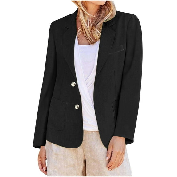 2025 Spring Fall Cotton Linen Blazer for Women Trendy Casual Long Sleeve Dressy Open Front Work Jacket with Pockets