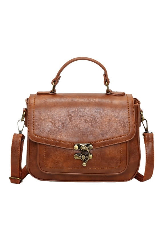 2025 Spring New Retro Satchel Bag for Women, PU Leather Crossbody Handbag with Vintage Lock - Large Boxy Tote with Stitching Detail for Daily Matching (Green/Black/Light Brown)