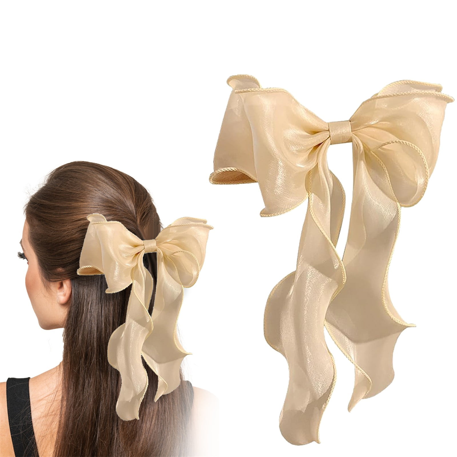 2025 Spring Sales! Barrettes, Bow Hair Clips Solid Color Silk Bows For