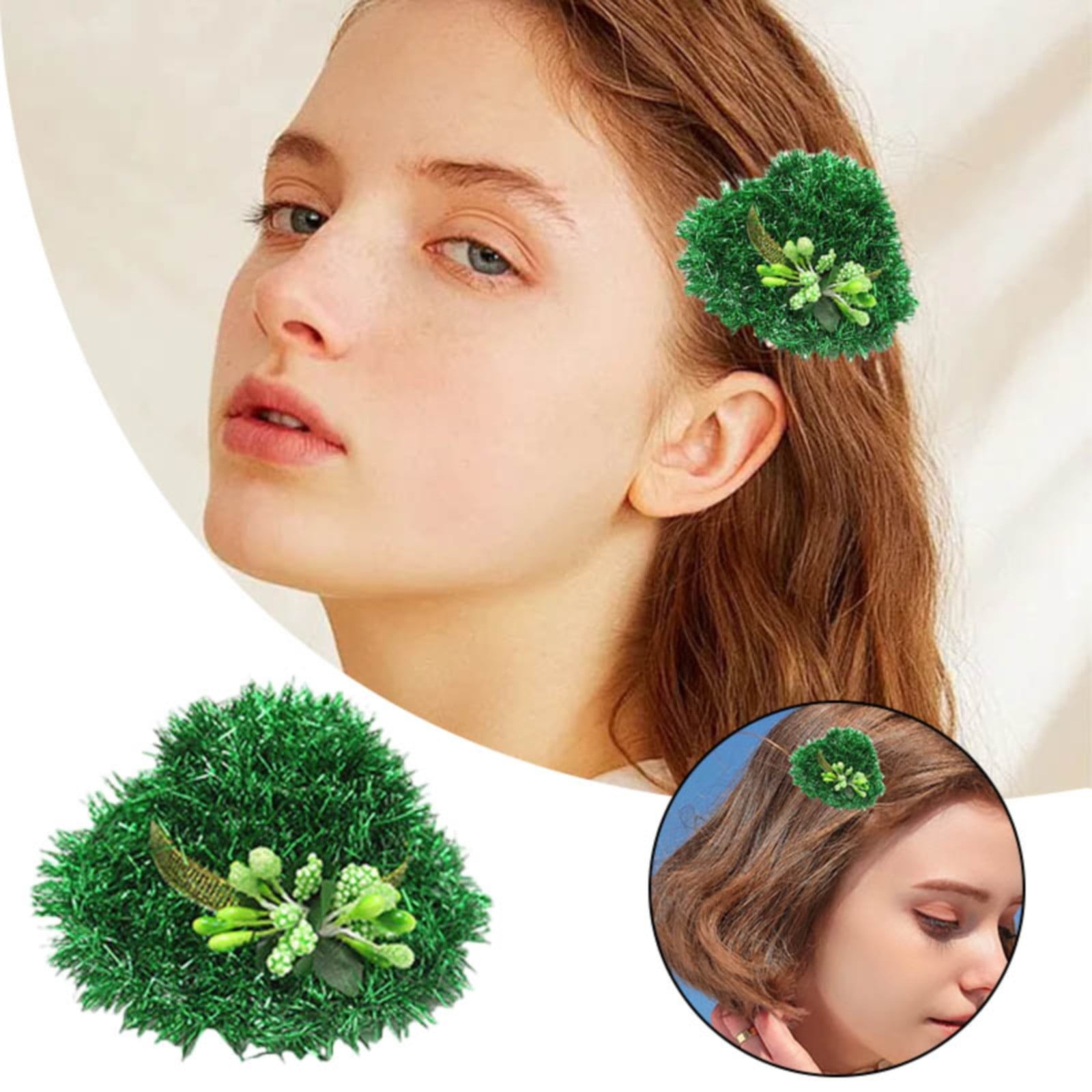 2025 Spring Sales! Barrettes, Holiday Hat Hairpins Green Hairpins For Parties Girls Glitter Hats
