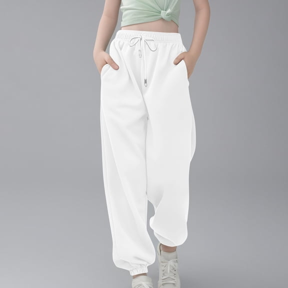 2025 Spring Saving 65% off Clear! Kids Unisex Sweatpants Boys Girls Soft Casual Athletic Jogging Pants with Drawstring and Pockets - White