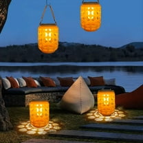 Under $25 Solar Lanterns Outdoor Hanging Lantern Lights Hollowed Out Decor Lantern LED Decorative Garden Light Delicate Garden Decoration For Patio 1pack - Beige