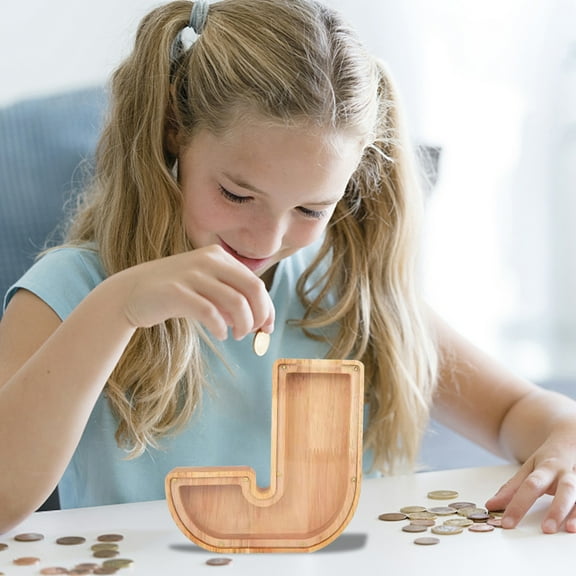 on Sale Personalized Wooden Name Money Box Wooden Deposit Box Twenty Six English Letters - J