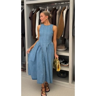 2025 Spring/Summer New Women's Sleeveless Backless Tie-Detail Denim Dress