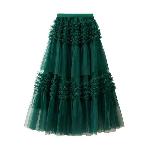 2025 Spring Super Fairy Yarn Skirt Big Swing Long Dress Sweet Retro Layered Lace Cake Skirt Mesh Half Body Skirt