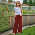 thumbnail image 1 of 2025 Spring Uniform Pants for Girls Casual Baggy High Waisted Drawstring Slacks Lounge Comfy Trousers with Pockets, 1 of 7