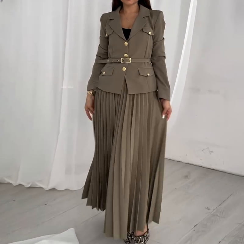 HHH 2025 Spring Women's Clothes New Button Belt Suit Jacket Pleated
